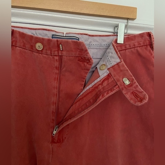 Peter Millar 100 Prima Cotton Sports Red Salmon Flat Front Soft Trouser Pants 36 - Picture 3 of 8